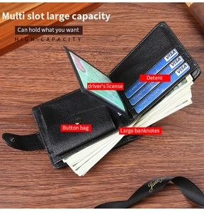 Internal layout of men's leather wallet featuring multi-slot card holders and coin pocket