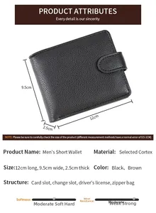 Internal structure of men's short wallet showing card slots and zipper pocket details