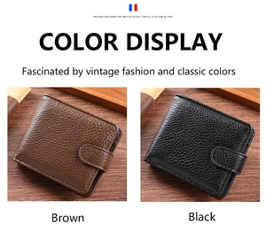 Close-up of black and brown men's bifold wallets showing premium pebble grain texture