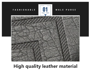 Macro detail of high quality black lychee grain leather on a multi-functional male purse