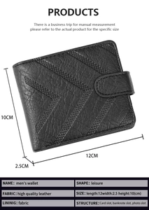 Detailed size specifications and interior layout of a black leather men's business wallet