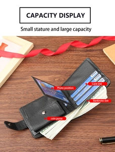 Detailed interior view of a black pebble leather wallet with card slots and coin pocket