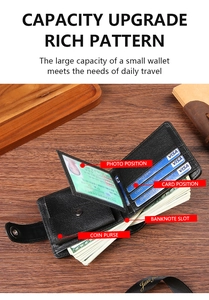 Interior detail of men's leather wallet showing card slots and large bill compartment