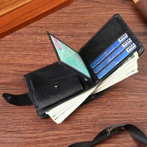 Men's retro large capacity PU leather bifold wallet with multi-card slots and coin pocket