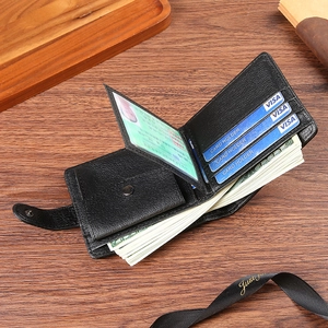 Classic black PU leather bifold wallet for men featuring multiple card slots and coin pocket