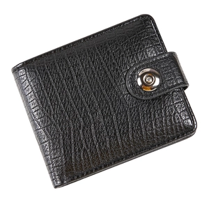 Men's vintage black faux crocodile leather short wallet with silver button closure