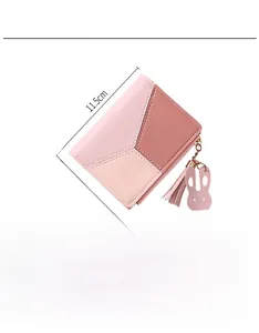 Detailed size specifications for women's PU leather wallet with fringe and rabbit charm