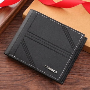 Men's Short Bifold Wallet PVC PU Leather Fashion Business Large Capacity Multi Card Slot Purse With Metal Logo
