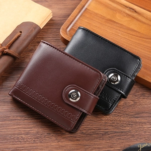 Men Short Bifold Wallet PU Leather Business Multi Card Slots Snap Closure Large Capacity Vintage Style