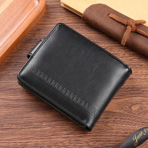 Classic men's black bifold wallet in textured leather with elegant D-pattern embossing