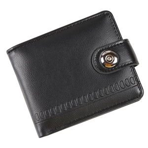 Classic black bifold PU leather wallet for men with textured finish and snap closure
