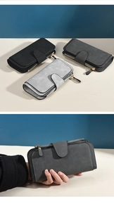 Three elegant matte finish long wallets in black and grey with secure zipper closure