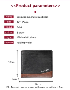 Detailed view of business minimalist leather wallet showing dimensions 12x10x2cm