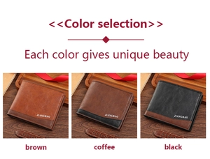 Short leather wallets for men shown in brown, coffee, and black with textured finish