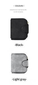 Short women wallets in matte black and light gray faux leather with zipper pockets