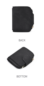 Detail view of the black frosted leather wallet showing back and bottom structure