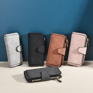 Women Long Wallet Matte PU Leather Multi Card Slots Zipper Clutch Fashion Trifold Handbag Purse For Daily Use