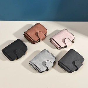 Women Short Bifold Wallet Matte PU Leather Multi Card Slots Zipper Coin Pocket Compact Vintage Purse For Ladies