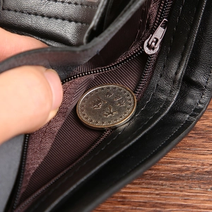 Men's bifold leather wallet with a secure zippered coin pocket and fabric lining