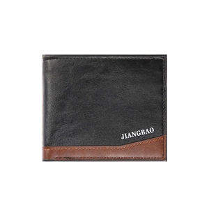 Men's bifold wallet in black litchi pattern leather with brown stitching details
