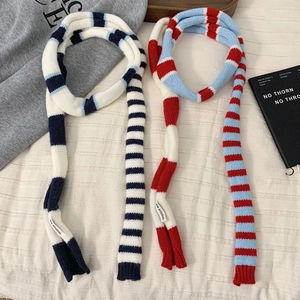 Écharpe Rayée En Tricot Pour Hiver Chaud Longue Étroite Bloc De Couleur Polyester Tour De Cou Style Scolaire Coréen Rétro