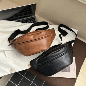 PU Leather Chest Bag Retro Versatile Waist Pack Adjustable Strap Litchi Pattern Solid Color Casual Crossbody Bag