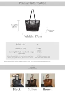 Size guide for a large PU leather tote bag with dimensions 37x26x10cm for daily work commute