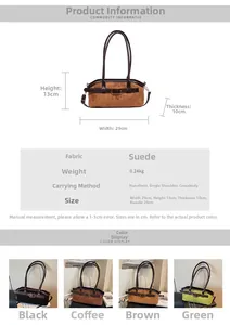 Spécifications détaillées de taille et tableau des matières du sac vintage en daim