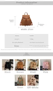 Tableau des tailles pour sac à dos en daim 30x27x13cm en plusieurs couleurs