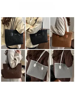 Collage of fashion leopard print tote bags in various colors on models
