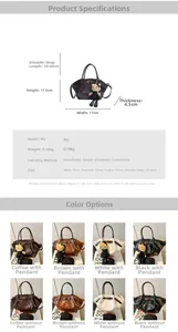 Size chart for retro mini PU tote bag showing dimensions 17x17.5x4.5cm and color options
