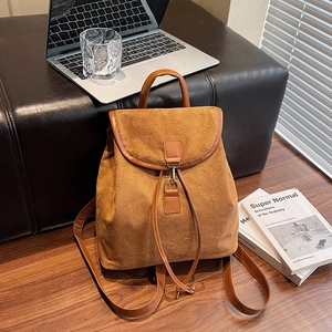 Sac À Dos En Daim Rétro Pour Femmes Sac Seau À Cordon Décontracté Mode Vintage Sac De Voyage Pour Dames