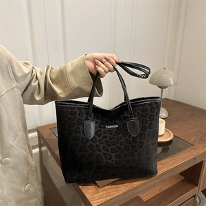 Sac Cabas Léopard Femmes Grande Capacité Velours Côtelé Suède Sac À Épaule Mode Lettre Design Décontracté Travail
