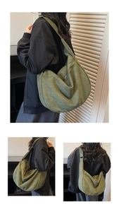 Detail of moss green canvas hobo bag showing thick texture and adjustable strap metal buckle