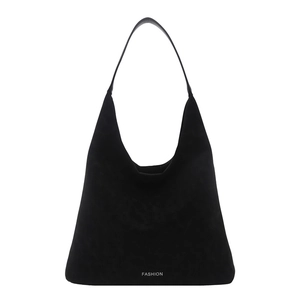Grande borsa a spalla hobo nera in pelle scamosciata con stampa fashion per ufficio