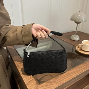 Sac Baguette Femme Vintage Imprimé Léopard Bandoulière Texture Velours Daim Mode Rétro Petit Sac À Main