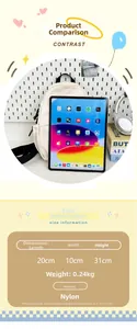Tabella taglie borsa in nylon 20x10x31cm con confronto dimensioni per tablet