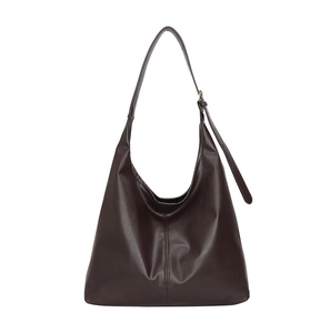 Detailed view of the dark brown matte leather hobo bag with adjustable buckle strap