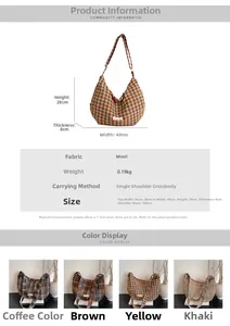 Detailed size specifications for the large capacity retro wool hobo shoulder crossbody bag