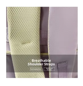 Detail of breathable padded shoulder strap on the purple casual student backpack