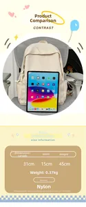 Size chart showing 31x15x45cm dimensions and 0.37kg weight for nylon backpack