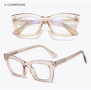 Detail of champagne square eyewear frames with metal core wire and glittery temples