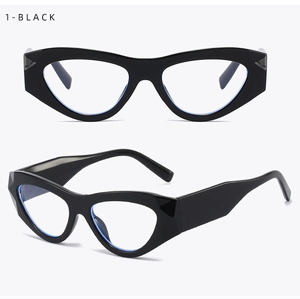 Front and side view of classic black cat-eye glasses frames with blue light blocking lenses
