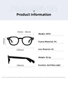 Detailed size chart of vintage retro square sunglasses showing frames dimensions and specifications