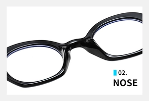Detail view of the sleek black bridge and nose pads of these vintage semi-round sunglasses