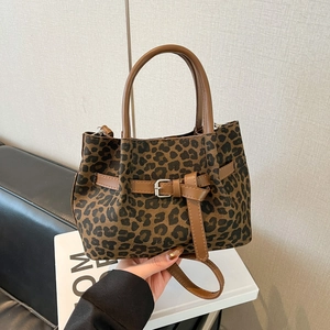 Damen Vintage Leopardenmuster Beuteltasche Leinwand PU Leder Schulter Umhängetasche Mode Pendler Handtasche Kleine Tragetasche