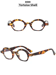 Detail view of retro tortoiseshell semi-round sunglasses in Demi finish from two angles
