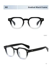 Front and 45-degree angle views of square gradual black sunglasses with silver rivets