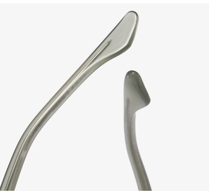 Detail of translucent smoke grey TR90 temple tips with smooth polished finish for comfort