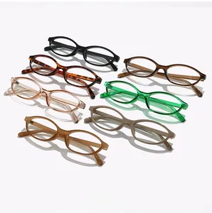 Detailed display of vintage oval glasses frames in multiple colors with sleek temples